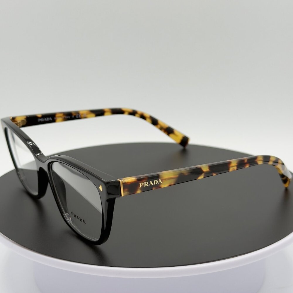 Prada Eyeglasses VPR15Z 389-1O1 Glasses Black on Brown Yellow Havana 53mm READ